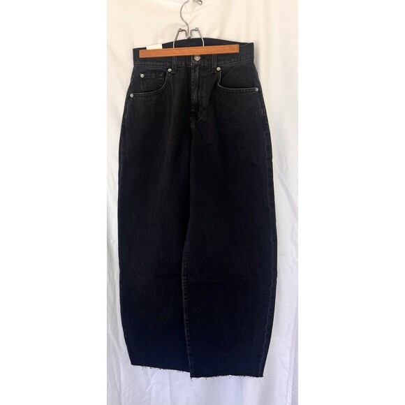 Splendid Black Rinse Carson Barrel Leg Jean Tapered Women’s Size 24 Raw Hem - Picture 7 of 13